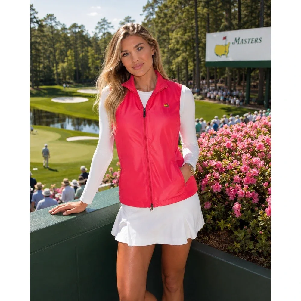 Magnolia Lane Masters Golf Tournament Vest Pink Full Zip Women Small Logo F2